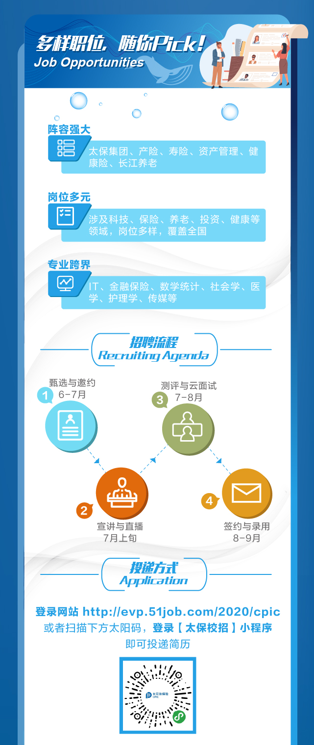 【就业资讯】海聚英才—“太创未来 蓝鲸入海”2020年中国太保校园扩招行动正式启幕