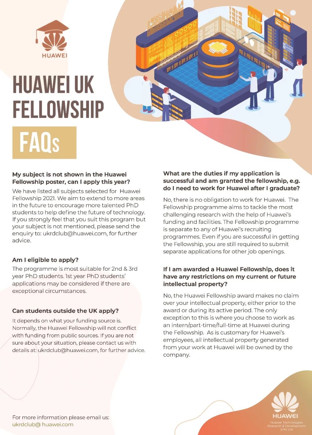 【就业资讯】Huawei UK Fellowship Program Releases New Topics
